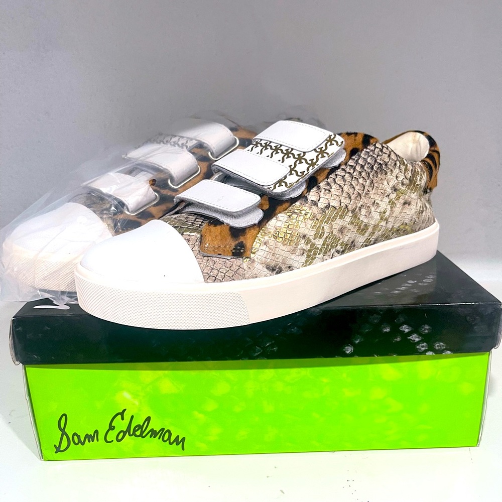 Sam Edelman Women Beige Emilie Platform Leather Athletic Sneakers